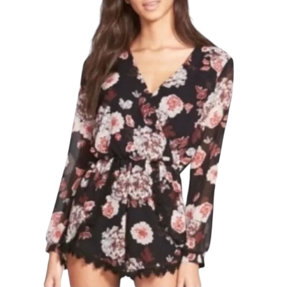 ASTR The Label Black Floral Long Sleeve Romper